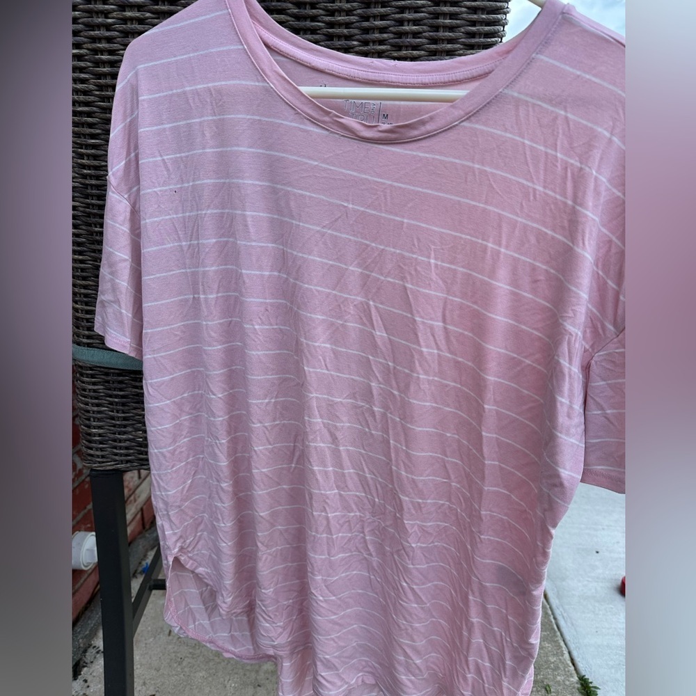 Time and Tru Pink Striped Round Hem Lightweight Shirt